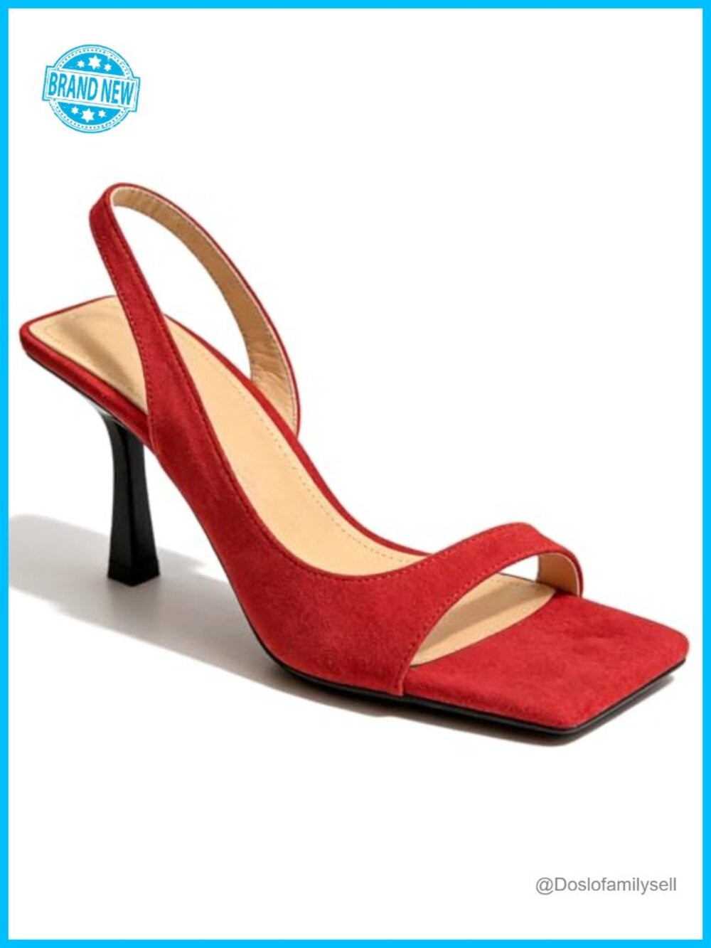 Slingback Stiletto Sandals Square Toe Kitten Heel Slip On Faux Leather
